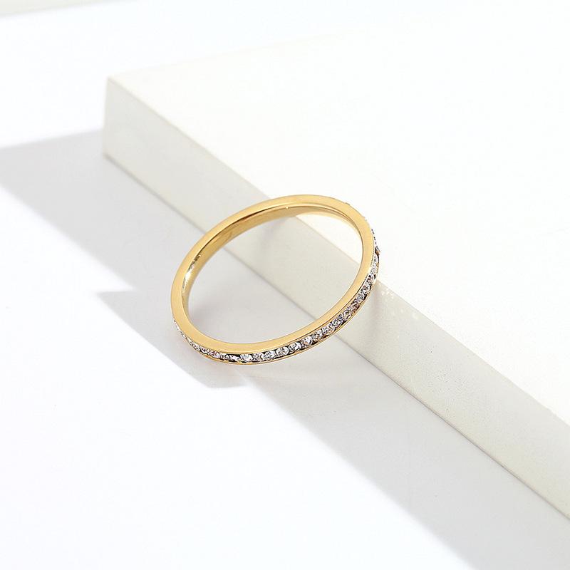 2Mm Titanium Steel Diamond-encrusted Ring for Women's High-end Niche Ins Simple Couple Ring Hand Jewelry