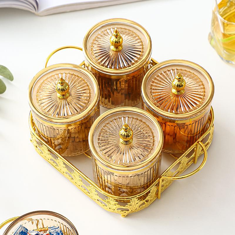 Transparent Striped Kitchen Seasoning Jar Grain Storage Container Gold-plated Sugar Jar Household Seasoning Box Salt Jar Bottle