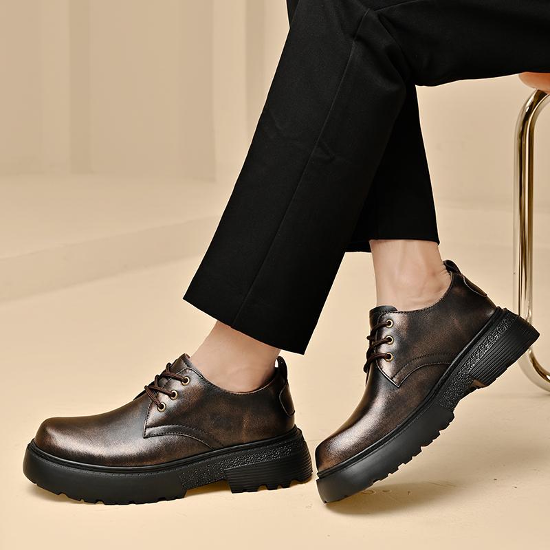 Fashion Men Genuine Leather Shoes Luxury Outdoor Thick Bottom Casual Oxford Shoe for Men Lace Up Beef Tendon Outsole Business Work Shoes