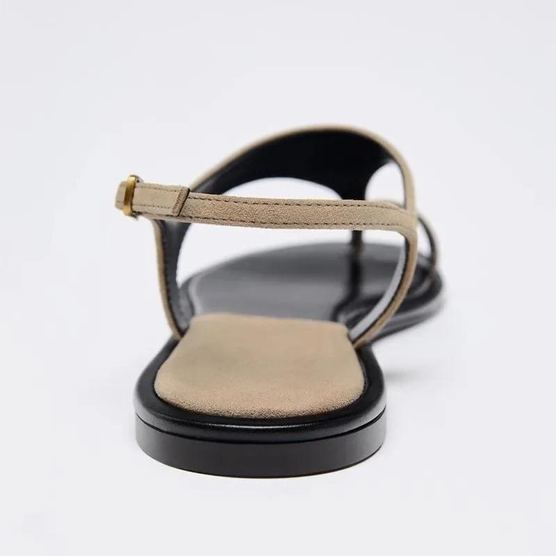 Fashion Vintage Clip-Toe Women's Sandals 2025 New Summer Round Toe Plus Size Shoes Woman Casual Roman Sandals Women Buckle Flat Sandal