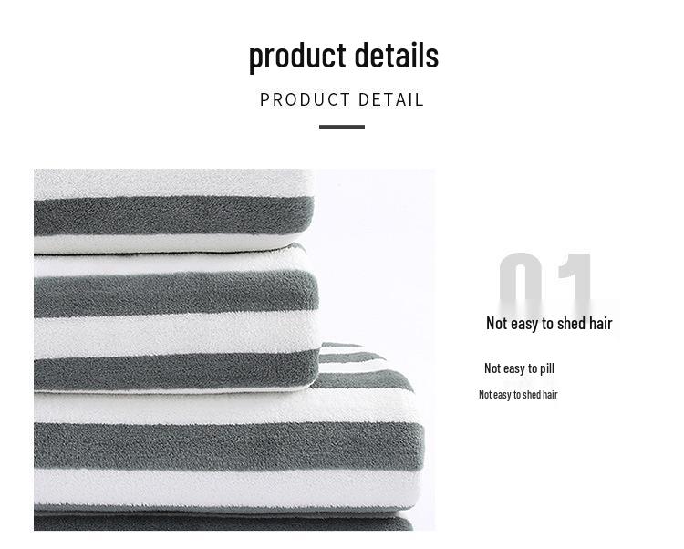 Quick-Dry Coral Fleece Striped Bath Towel - Soft, Absorbent, Large for Couples
