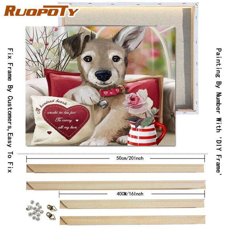 Ruopoty DIY Frame Picture By Numbers Cat Animal HandPainted Wall Art Unique Gift Painting By Number Winter Christmas Gift