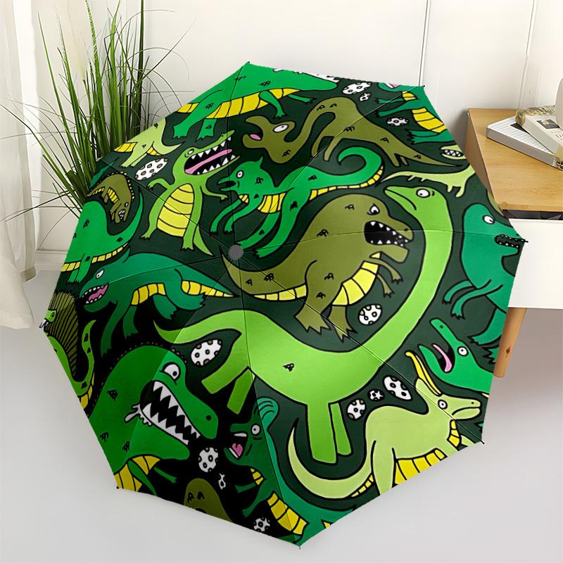 1pc Dinosaur Pattern Automatic Folding Umbrella Portable Collapsible 8-Rib Umbrella for All Seasons, Casual Outdoor Accessory, Perfect Gift