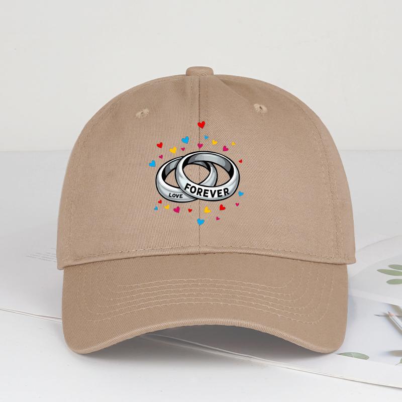 

Love Forever DoubleRing Heart Print Baseball Cap Soft Comfortable Lightweight Breathable Adjustable RoUnisextic Sweet Fashio