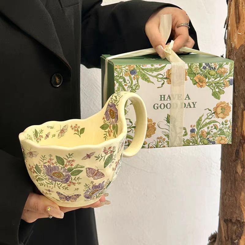 

Premium Sense Gesang Flower Ceramic Mug Girls High Value Coffee Cup Large Capacity Water Cup Birthday Gift 400Ml