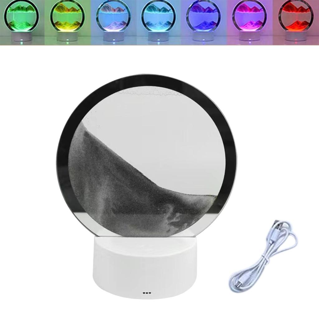 USB LED RGB Sandscape Lamp Moving Sand Art Nattljus med 7 färger Timglasljus 3D Moving Sand Art Bordslampa Julklapp