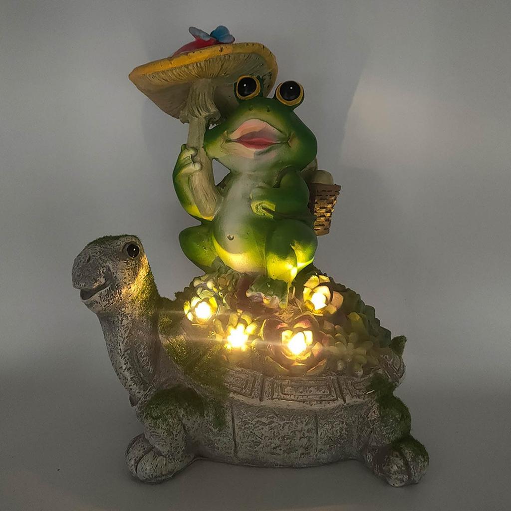 Outdoor Resin Riding Turtle Garden Statue With Led Light, New Art Funny Solar Light Outdoor Statue, Waterproof Solar Garden Decorations Turtle For Yar