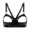 Womens Patent Leather Open Cup Bra Adjustable O Ring Straps Crop Top Lingerie for Bold Fashion