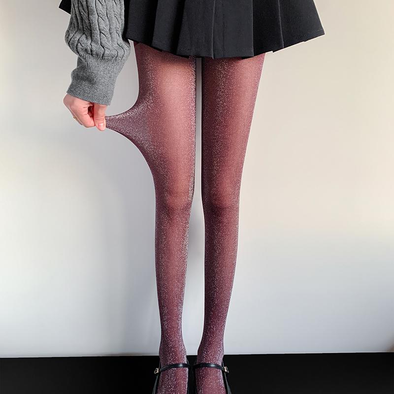 Y2K Glänzende Silber Gestreifte Strumpfhose Damen Glitzer Strumpfhose Herbst Sexy Schlanke Strümpfe Strumpfhosen Damen Sexy Strumpfhosen für Party One Size gray