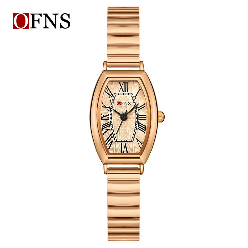 OFNS Women's Artistic Retro Barrel-Shaped Quartz Watch with Roman Numerals