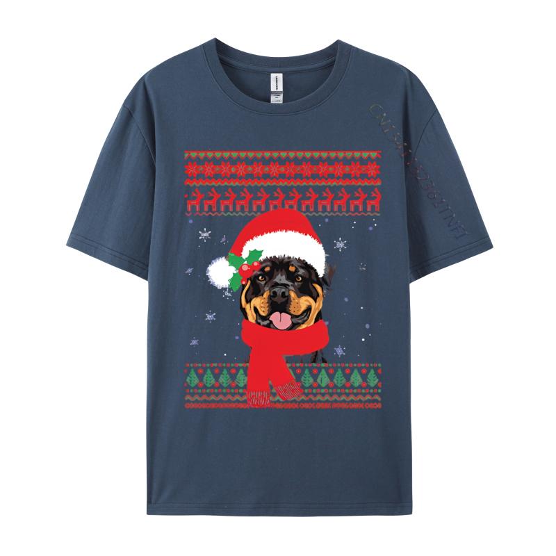 Graphic T Shirts Men Cotton Ugly Christmas Rottweiler Santa Hat Tshirt Mens Tshirt Premium Quality Unique Art Tees