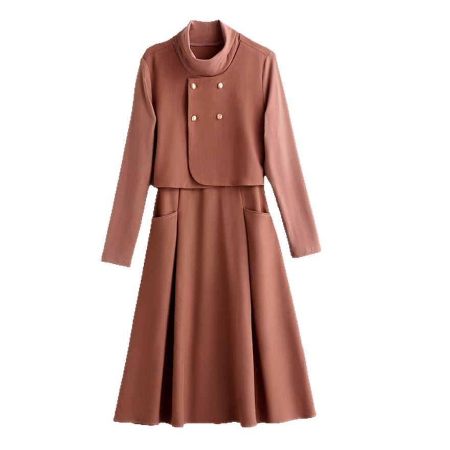 Fashion dress women's spring and autumn new temperament elegant age-reducing turtleneck skirt three-piece set