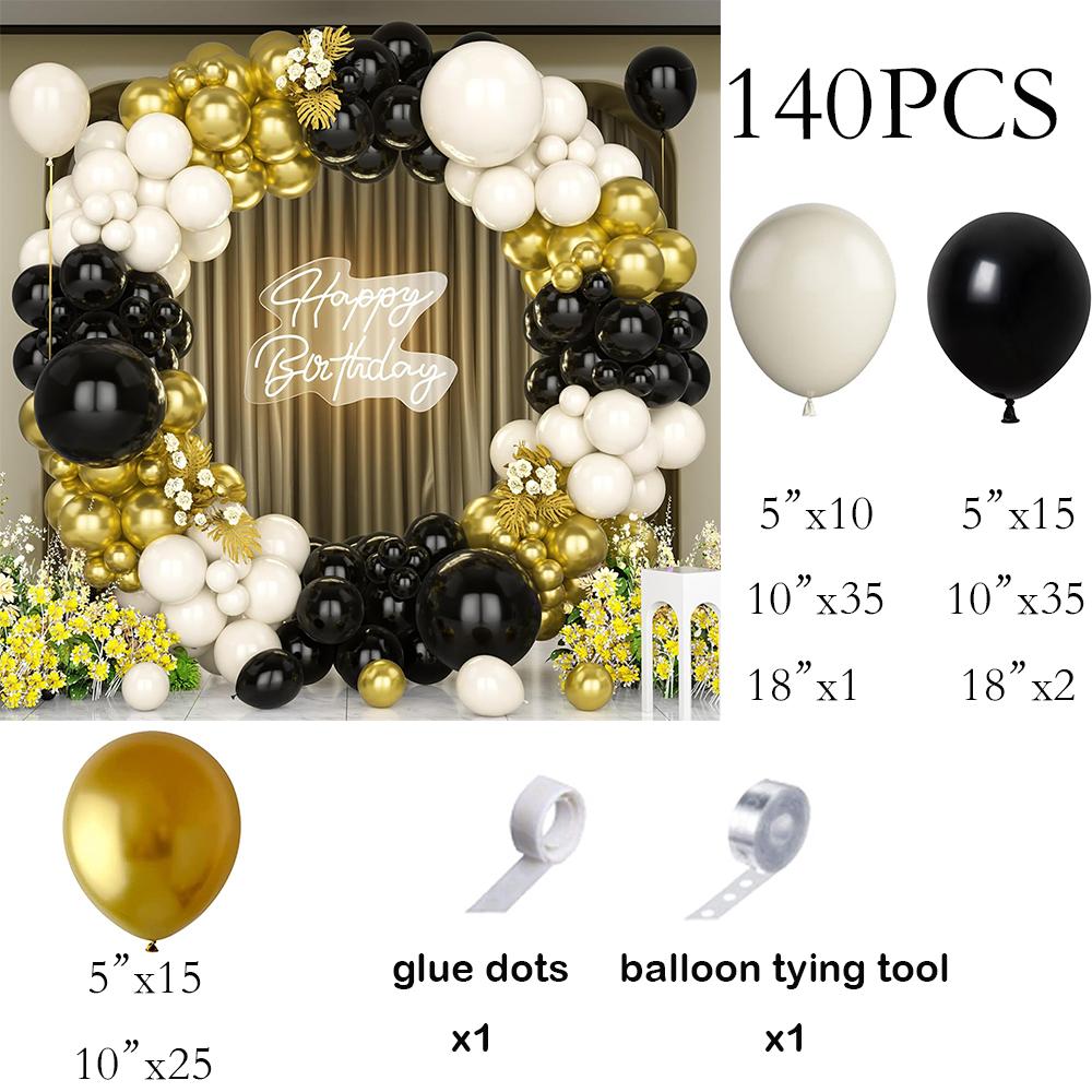 

Sand White Balloons Garland Black Gold Balloon Arch Kit New Year 2026 Graduation Birthday Party Wedding Anniversary Decoration AS Picture