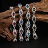 Sterling Geometric Bracelet With Natural Garnet Topaz Diopside Tanzanite Ruby Gemstones Women
