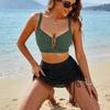 Costume da Bagno da Donna Nero Sexy Senza Schiena Coulisse Gonne in Rete Costume da Bagno Due Pezzi Abbigliamento da Spiaggia