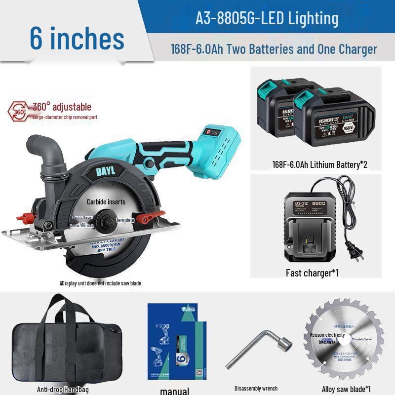 High-Power 6-Inch Brushless Circular Saw - Lithium Battery Stone/Woodworking Electric Handheld Cutter