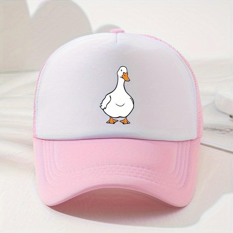 White Goose Print Mesh Baseball Cap, Fashionable Truck Driver Cap, Adjustable, Suitable for Outdoor Picnics, Hiking, Fishing