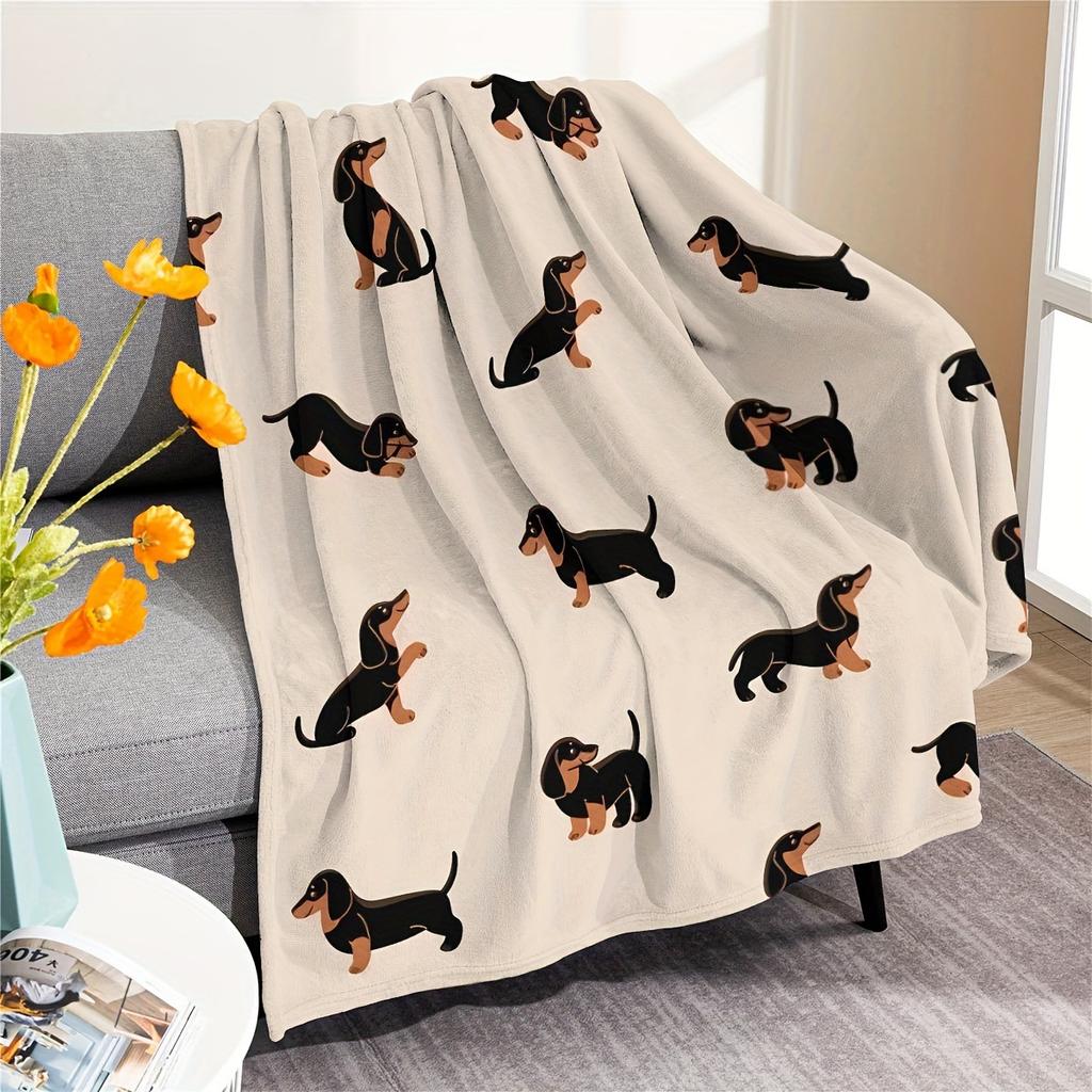 Cute Dachshund Blanket Soft Flannel Cartoon Print Blanket Sofa Bedroom Dormitory Nap Blanket