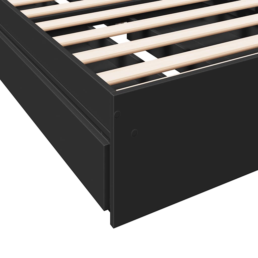 Bed Frame with Drawers Black 75x190 cm Particleboard