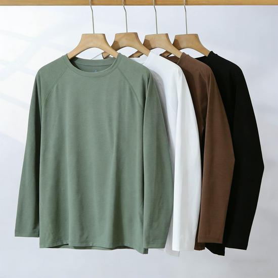 

COGH Casual Solid Color Long Sleeve T-Shirt - Spring New Arrival, Unisex Black/White M 100-120 jin чорний