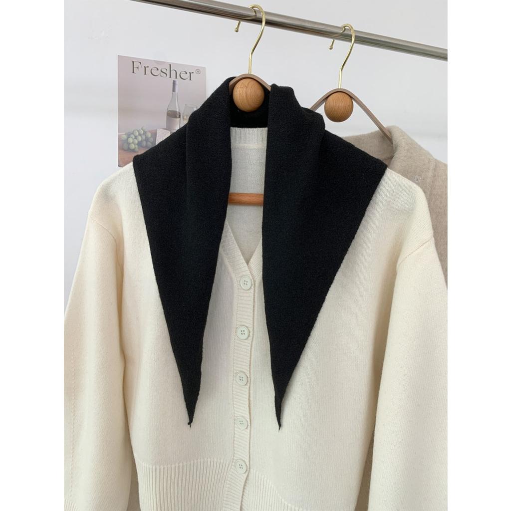 Wool Temperament, Anti-aging Triangle Scarf, Knitted Small Shawl for Women in Autumn and Winter, Versatile Korean Version, Knotted and Shoulder Worn