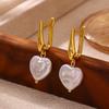 Gold Color Pearl & Heart Drop Earrings For Women Irregular Textured Huggie Hoop Earring Waterproof Elegant Jewelry Party Gifts