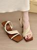 2025 summer new niche design square head large size with thin heel temperament elegant intellectual high heel sandals women