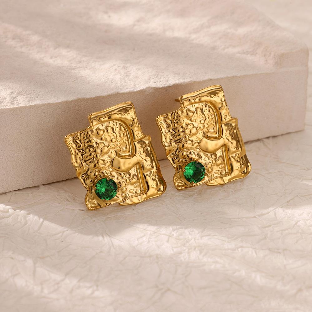 Zircon Irregular Texture Stud Earrings For Women Gold Color Hip Hop Stainless Steel Earring Wedding Christmas Jewelry Gift
