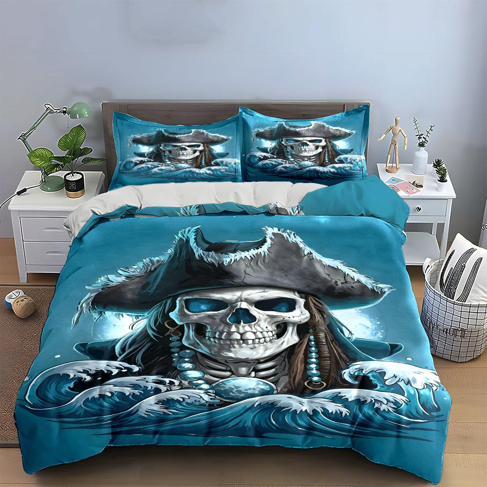 Skull, pirate hat, ocean waves. Bedding sets Duvet cover sets Duvet covers Pillowcases(1 * Duvet Cover 2 * Pillowcases without duvet insert)