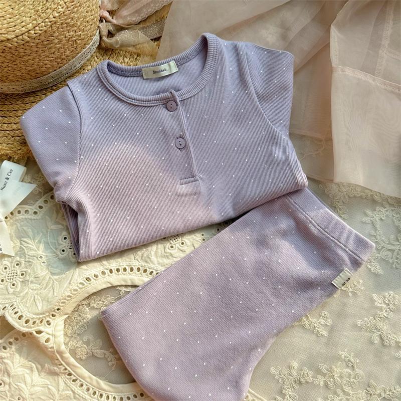 High-Elastic Polka Dot Kids' Long Johns Set - Comfortable 2-Piece Homewear