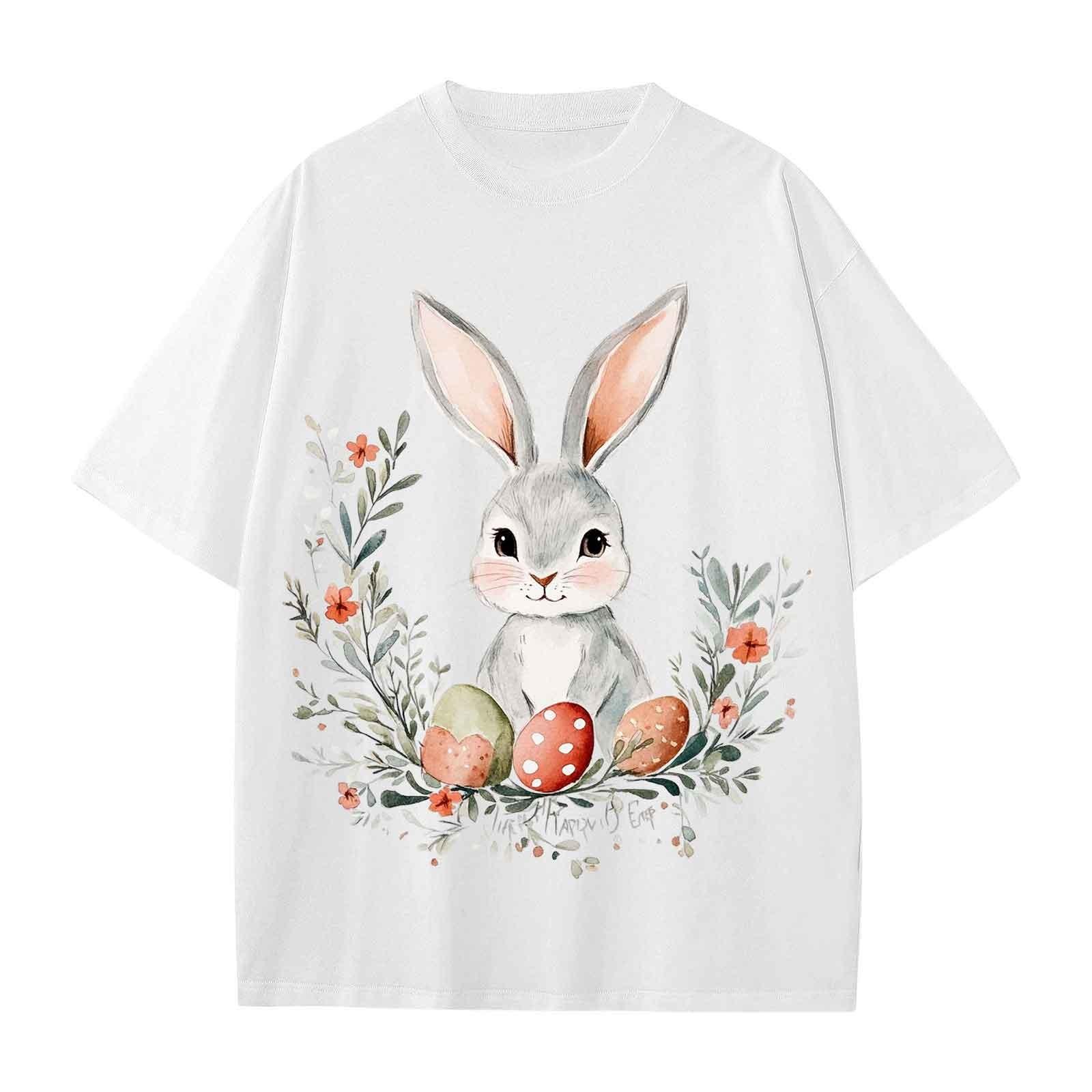 

Повседневная свободная футболка с принтом «Пасха» для мальчиков и девочек, круглый вырез, короткий рукав, свитер 100 белый