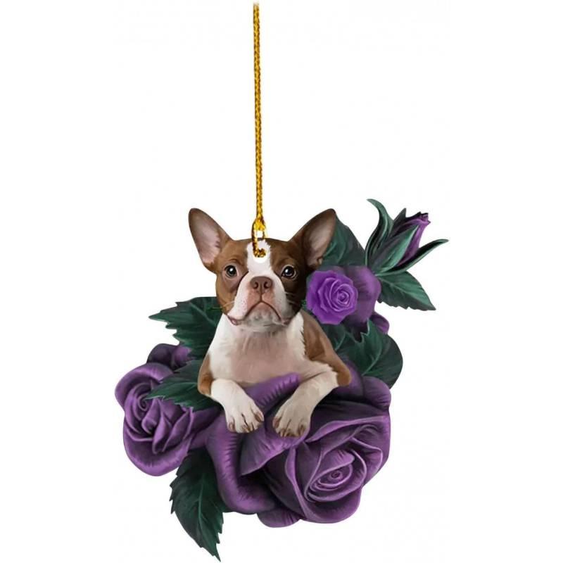 

Ornaments With Dogs Purple Rose Car Hanging Christmas Decorations Dog Gift Lover StyleC