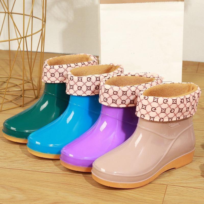 Women's Waterproof Non-Slip Short Rain Boots with Warm Cotton Lining