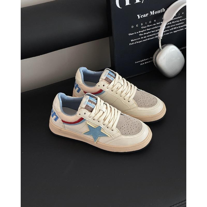 Retro burst pattern star shoes early spring new old color matching board shoes women's trendy leather casual shoes women