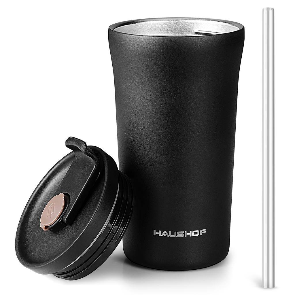 HAUSHOF Vacuum Insulated Tumbler with Straw and Direct Drinking Insulated Water Stainless Steel Convenience Store Car Outdoor Gift for Birthday
