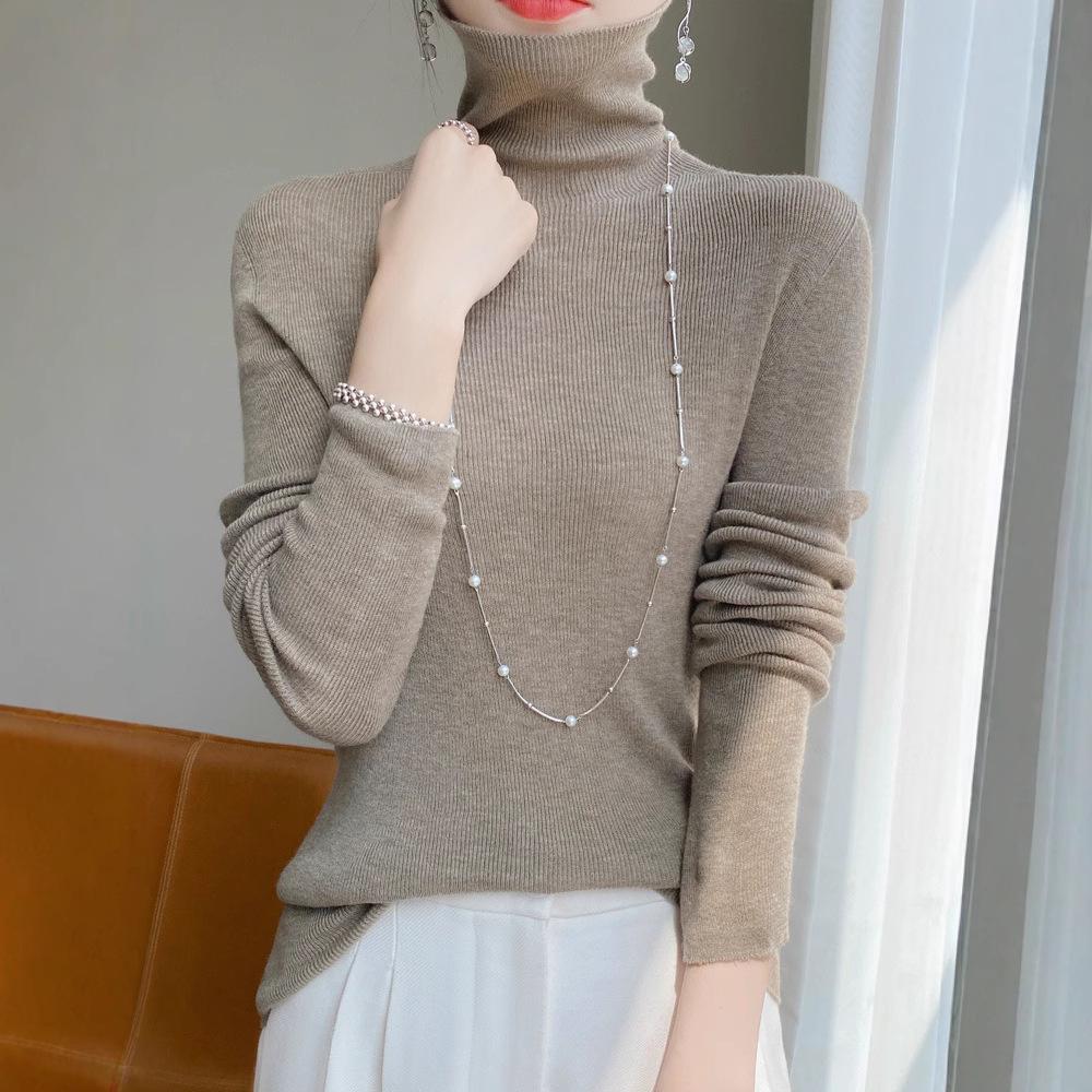 

Versatile Ribbed Turtleneck Slimming Long Sleeve Base Layer – Spring/Autumn Knit Fashion M Fits 100-115 lbs