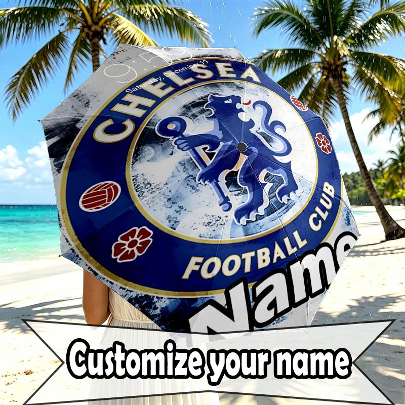 Custom Name Personalized football club F.C Print Umbrella, Auto Open Close, 8‑Rib Sturdy Frame, Commute Camping Hiking Use, Birthday Gift