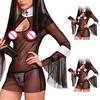 Sexy Women Cosplay Costume Nun Uniform Transparent Lingerie Exotic Halloween Costumes Outfit Clothes
