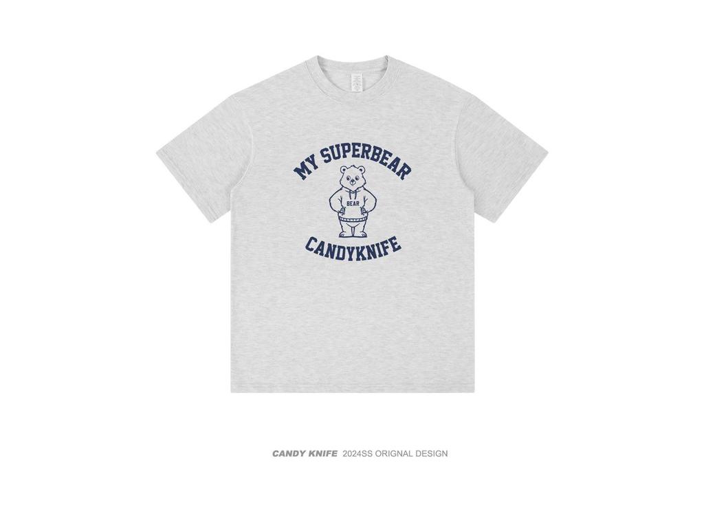 Unisex Oversized Bear Print Retro T-Shirt - Pure Cotton, Short Sleeve