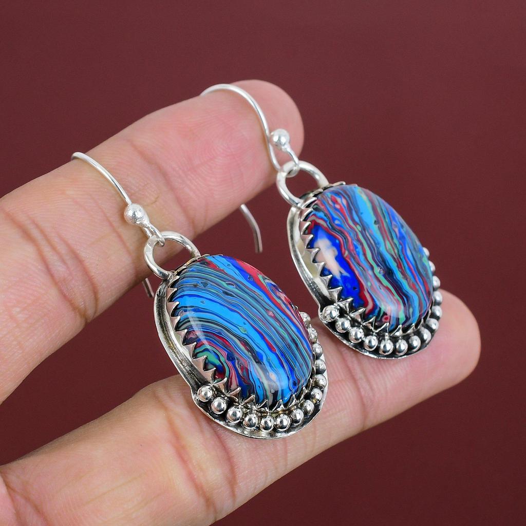 Regenbogen Calsilica Edelstein Ohrring 925 Sterling Silber Ohrring Handgefertigte Ohrringe Geburtsstein Schmuck Verlobungsgeschenke Designer Silberschmuck