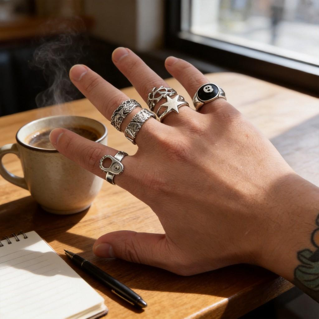 Star Shape Alloy Ring With Vintage Silver Finish For Men And Women