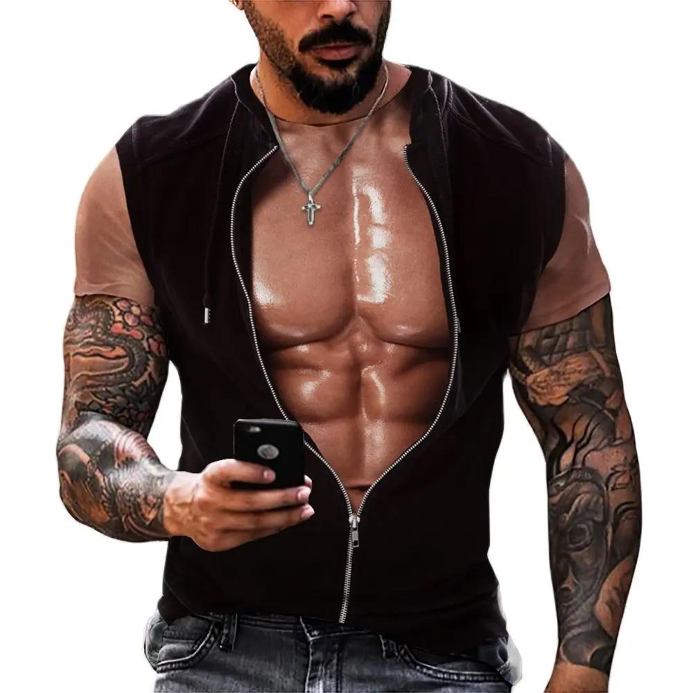 Men's T-Shirt for Men Clothing Fake Muscle 3D Printed Funny T Shirt Summer Tops Short Sleeve Fashion Casual Tees Personality Top