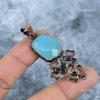 Square Natural Blue Chalcedony Copper Electroformed Handcrafted Pendant Jewelry VP-45