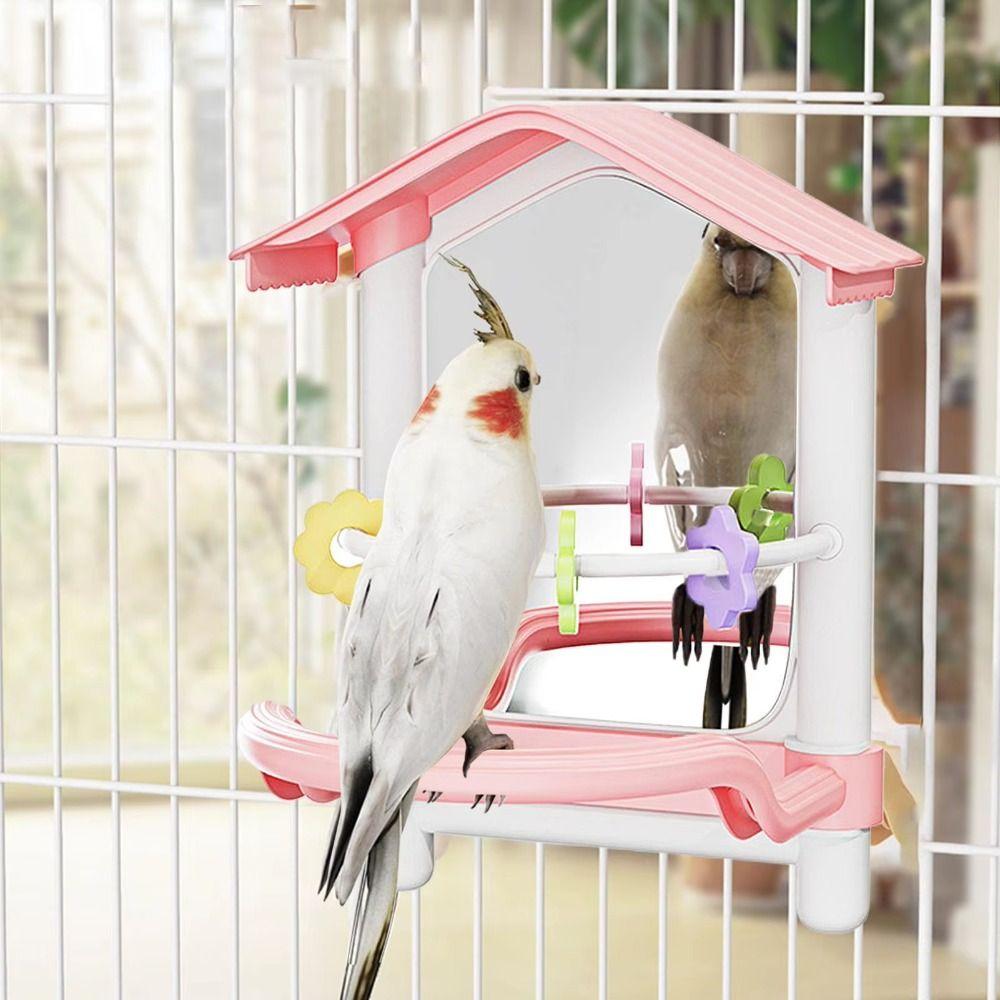 Anti-slip Bird Mirror with Perch Wear-resisting Bird Mirror for Cage Bird Cage Toys Indoor