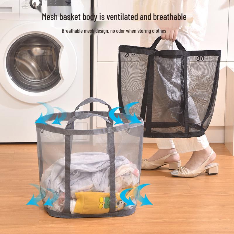 Portable Foldable Wall-Mounted Laundry Hamper: Large Capacity Mesh Basket for Bathroom Storage