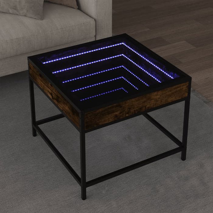 VidaXL Coffee Table with LED Infinity Smoked Oak 50x50x41 Cm, Side Table, Living Room Table, Side Table, End Table 847679