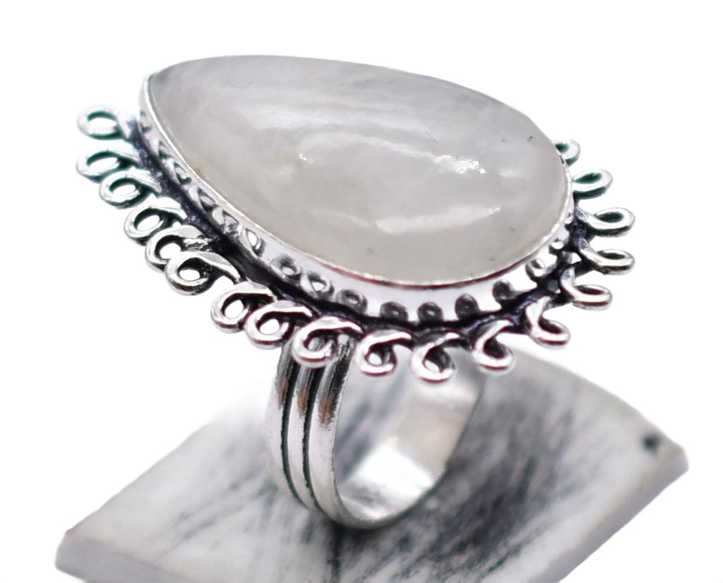 Moonstone Natural Gemstone Antique Silver Plated Ring US Size-5.25 R 5178