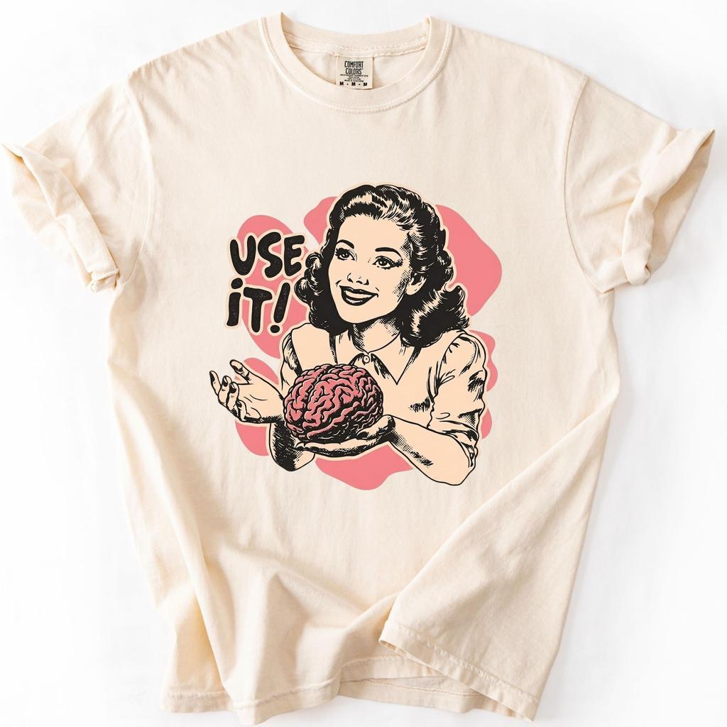 Sarcastic Vintage Unisex Shirt, Use Your Brain Aesthetic Tee, Funny Retro 50s Style Ad Parody Shirt, Gift for Thinkers Sarcastic Quote
