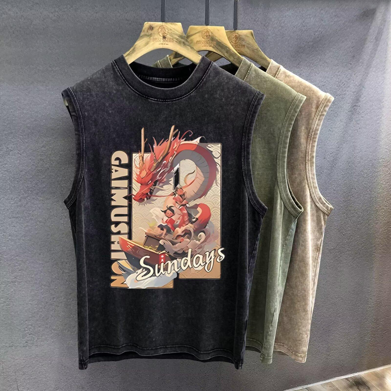 

Мужская футболка без рукавов с принтом Мужская модная летняя свободного кроя повседневная в стиле инс простая майка-жилет с принтом M серый