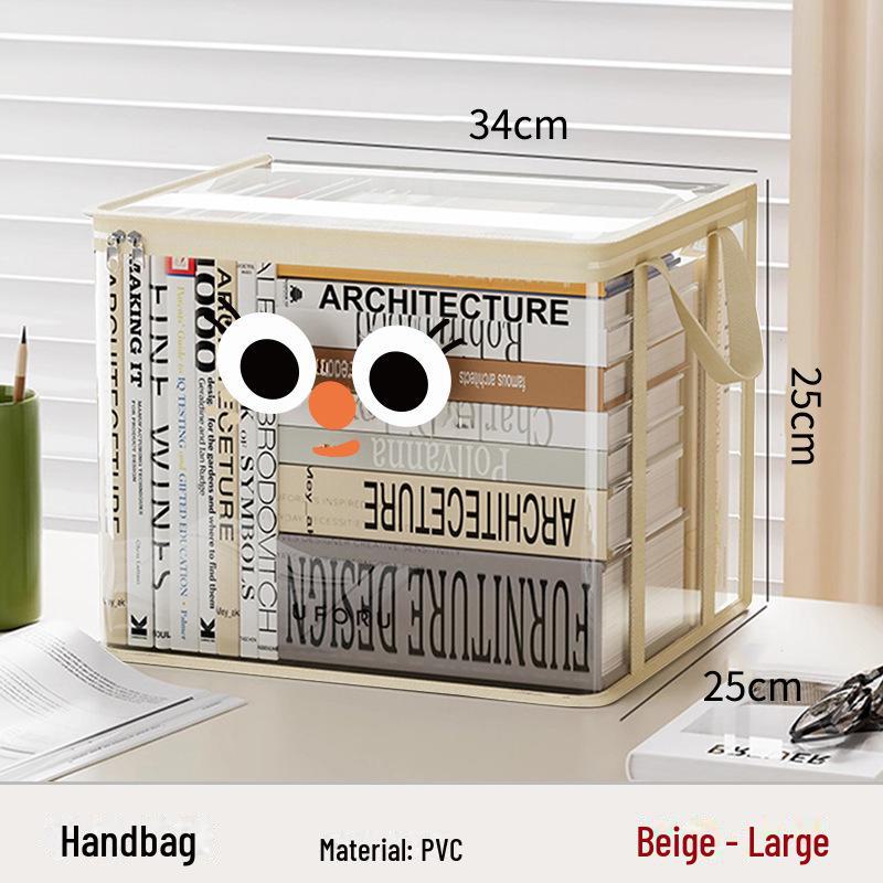 Transparent Cartoon Book Storage Bag with Cover: Dustproof, Portable, and Ideal for Student Books & Toys